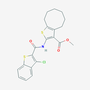 molecular formula C21H20ClNO3S2 B330268 methyl 2-{[(3-chloro-1-benzothiophen-2-yl)carbonyl]amino}-4,5,6,7,8,9-hexahydrocycloocta[b]thiophene-3-carboxylate 