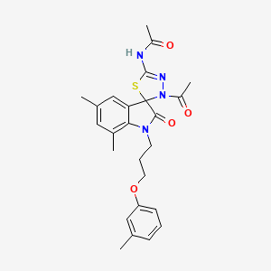 molecular formula C25H28N4O4S B3302837 N-{3'-acetyl-5,7-dimethyl-1-[3-(3-methylphenoxy)propyl]-2-oxo-1,2-dihydro-3'H-spiro[indole-3,2'-[1,3,4]thiadiazol]-5'-yl}acetamide CAS No. 919053-26-2