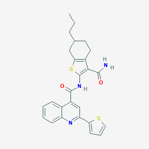 molecular formula C26H25N3O2S2 B330289 N-(3-carbamoyl-6-propyl-4,5,6,7-tetrahydro-1-benzothiophen-2-yl)-2-(thiophen-2-yl)quinoline-4-carboxamide 