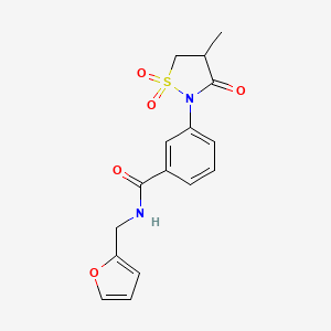 molecular formula C16H16N2O5S B3302943 N-[(furan-2-yl)methyl]-3-(4-methyl-1,1,3-trioxo-1lambda6,2-thiazolidin-2-yl)benzamide CAS No. 919629-37-1