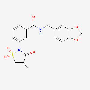 molecular formula C19H18N2O6S B3303012 N-[(2H-1,3-benzodioxol-5-yl)methyl]-3-(4-methyl-1,1,3-trioxo-1lambda6,2-thiazolidin-2-yl)benzamide CAS No. 919667-09-7