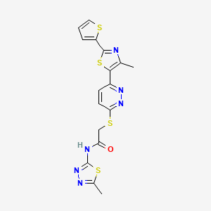 molecular formula C17H14N6OS4 B3303632 N-(5-methyl-1,3,4-thiadiazol-2-yl)-2-({6-[4-methyl-2-(thiophen-2-yl)-1,3-thiazol-5-yl]pyridazin-3-yl}sulfanyl)acetamide CAS No. 921122-56-7