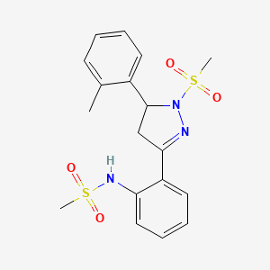 molecular formula C18H21N3O4S2 B3303650 N-{2-[1-methanesulfonyl-5-(2-methylphenyl)-4,5-dihydro-1H-pyrazol-3-yl]phenyl}methanesulfonamide CAS No. 921142-57-6