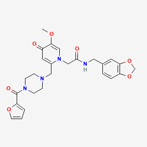 molecular formula C26H28N4O7 B3303798 N-[(2H-1,3-benzodioxol-5-yl)methyl]-2-(2-{[4-(furan-2-carbonyl)piperazin-1-yl]methyl}-5-methoxy-4-oxo-1,4-dihydropyridin-1-yl)acetamide CAS No. 921495-89-8