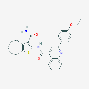 molecular formula C28H27N3O3S B330381 N-(3-carbamoyl-5,6,7,8-tetrahydro-4H-cyclohepta[b]thiophen-2-yl)-2-(4-ethoxyphenyl)quinoline-4-carboxamide 