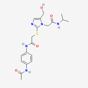 molecular formula C19H25N5O4S B3303973 N-(4-acetamidophenyl)-2-{[5-(hydroxymethyl)-1-{[(propan-2-yl)carbamoyl]methyl}-1H-imidazol-2-yl]sulfanyl}acetamide CAS No. 921523-97-9