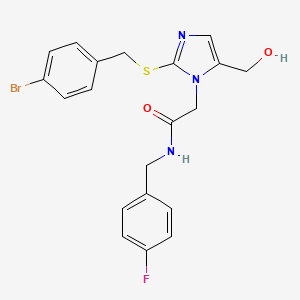 molecular formula C20H19BrFN3O2S B3304148 2-(2-{[(4-bromophenyl)methyl]sulfanyl}-5-(hydroxymethyl)-1H-imidazol-1-yl)-N-[(4-fluorophenyl)methyl]acetamide CAS No. 921572-19-2