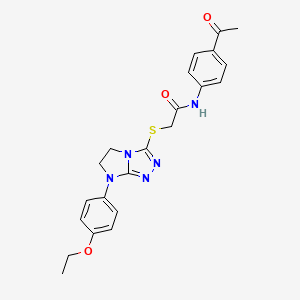 molecular formula C22H23N5O3S B3304200 N-(4-acetylphenyl)-2-{[7-(4-ethoxyphenyl)-5H,6H,7H-imidazo[2,1-c][1,2,4]triazol-3-yl]sulfanyl}acetamide CAS No. 921581-45-5