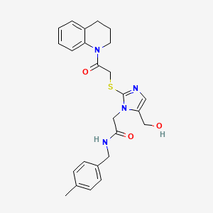 molecular formula C25H28N4O3S B3304516 2-[5-(hydroxymethyl)-2-{[2-oxo-2-(1,2,3,4-tetrahydroquinolin-1-yl)ethyl]sulfanyl}-1H-imidazol-1-yl]-N-[(4-methylphenyl)methyl]acetamide CAS No. 921822-58-4