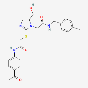 molecular formula C24H26N4O4S B3304526 N-(4-acetylphenyl)-2-{[5-(hydroxymethyl)-1-({[(4-methylphenyl)methyl]carbamoyl}methyl)-1H-imidazol-2-yl]sulfanyl}acetamide CAS No. 921822-85-7
