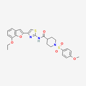 molecular formula C26H27N3O6S2 B3304613 N-[4-(7-ethoxy-1-benzofuran-2-yl)-1,3-thiazol-2-yl]-1-(4-methoxybenzenesulfonyl)piperidine-4-carboxamide CAS No. 921845-41-2