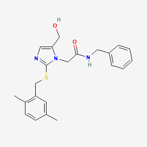 molecular formula C22H25N3O2S B3304629 N-benzyl-2-(2-{[(2,5-dimethylphenyl)methyl]sulfanyl}-5-(hydroxymethyl)-1H-imidazol-1-yl)acetamide CAS No. 921846-86-8