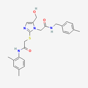 molecular formula C24H28N4O3S B3304644 N-(2,4-dimethylphenyl)-2-{[5-(hydroxymethyl)-1-({[(4-methylphenyl)methyl]carbamoyl}methyl)-1H-imidazol-2-yl]sulfanyl}acetamide CAS No. 921847-26-9