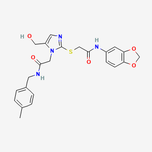 molecular formula C23H24N4O5S B3304648 N-(2H-1,3-benzodioxol-5-yl)-2-{[5-(hydroxymethyl)-1-({[(4-methylphenyl)methyl]carbamoyl}methyl)-1H-imidazol-2-yl]sulfanyl}acetamide CAS No. 921847-41-8
