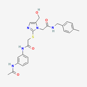 molecular formula C24H27N5O4S B3304652 N-(3-acetamidophenyl)-2-{[5-(hydroxymethyl)-1-({[(4-methylphenyl)methyl]carbamoyl}methyl)-1H-imidazol-2-yl]sulfanyl}acetamide CAS No. 921847-52-1