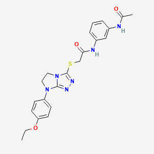 molecular formula C22H24N6O3S B3304684 N-(3-acetamidophenyl)-2-{[7-(4-ethoxyphenyl)-5H,6H,7H-imidazo[2,1-c][1,2,4]triazol-3-yl]sulfanyl}acetamide CAS No. 921858-76-6