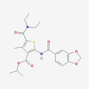 molecular formula C22H26N2O6S B330471 Isopropyl 2-[(1,3-benzodioxol-5-ylcarbonyl)amino]-5-[(diethylamino)carbonyl]-4-methyl-3-thiophenecarboxylate 