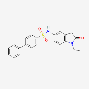 molecular formula C22H20N2O3S B3304714 N-(1-ethyl-2-oxo-2,3-dihydro-1H-indol-5-yl)-[1,1'-biphenyl]-4-sulfonamide CAS No. 921861-66-7
