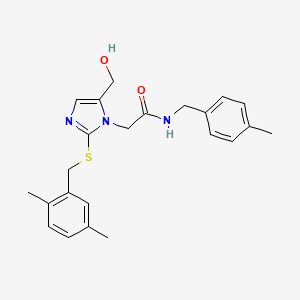 molecular formula C23H27N3O2S B3304792 2-(2-{[(2,5-dimethylphenyl)methyl]sulfanyl}-5-(hydroxymethyl)-1H-imidazol-1-yl)-N-[(4-methylphenyl)methyl]acetamide CAS No. 921875-16-3