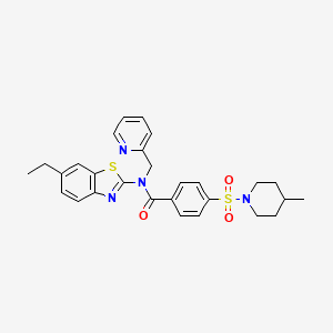 molecular formula C28H30N4O3S2 B3305198 N-(6-ethyl-1,3-benzothiazol-2-yl)-4-[(4-methylpiperidin-1-yl)sulfonyl]-N-[(pyridin-2-yl)methyl]benzamide CAS No. 922837-20-5