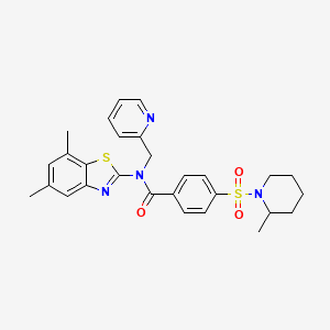 molecular formula C28H30N4O3S2 B3305277 N-(5,7-dimethyl-1,3-benzothiazol-2-yl)-4-[(2-methylpiperidin-1-yl)sulfonyl]-N-[(pyridin-2-yl)methyl]benzamide CAS No. 922987-79-9