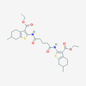 molecular formula C29H38N2O6S2 B330536 ETHYL 2-[(5-{[3-(ETHOXYCARBONYL)-6-METHYL-4,5,6,7-TETRAHYDRO-1-BENZOTHIOPHEN-2-YL]AMINO}-5-OXOPENTANOYL)AMINO]-6-METHYL-4,5,6,7-TETRAHYDRO-1-BENZOTHIOPHENE-3-CARBOXYLATE 