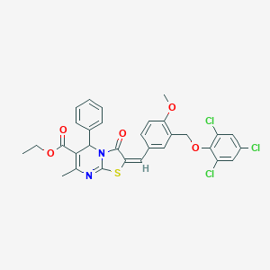 molecular formula C31H25Cl3N2O5S B330549 ethyl 2-{4-methoxy-3-[(2,4,6-trichlorophenoxy)methyl]benzylidene}-7-methyl-3-oxo-5-phenyl-2,3-dihydro-5H-[1,3]thiazolo[3,2-a]pyrimidine-6-carboxylate 