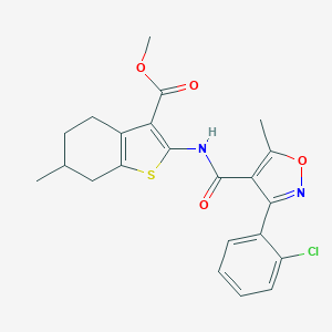 molecular formula C22H21ClN2O4S B330556 Methyl 2-({[3-(2-chlorophenyl)-5-methyl-4-isoxazolyl]carbonyl}amino)-6-methyl-4,5,6,7-tetrahydro-1-benzothiophene-3-carboxylate 