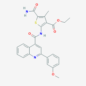 molecular formula C26H23N3O5S B330582 ethyl 5-(aminocarbonyl)-2-({[2-(3-methoxyphenyl)-4-quinolinyl]carbonyl}amino)-4-methyl-3-thiophenecarboxylate 