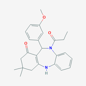 molecular formula C25H28N2O3 B330585 11-(3-methoxyphenyl)-3,3-dimethyl-10-propionyl-2,3,4,5,10,11-hexahydro-1H-dibenzo[b,e][1,4]diazepin-1-one 