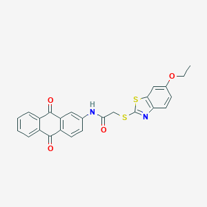 molecular formula C25H18N2O4S2 B330594 N-(9,10-DIOXO-9,10-DIHYDROANTHRACEN-2-YL)-2-[(6-ETHOXY-1,3-BENZOTHIAZOL-2-YL)SULFANYL]ACETAMIDE 