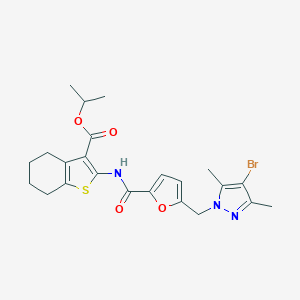 molecular formula C23H26BrN3O4S B330652 ISOPROPYL 2-[({5-[(4-BROMO-3,5-DIMETHYL-1H-PYRAZOL-1-YL)METHYL]-2-FURYL}CARBONYL)AMINO]-4,5,6,7-TETRAHYDRO-1-BENZOTHIOPHENE-3-CARBOXYLATE 