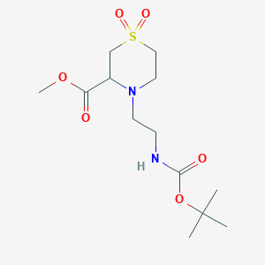 molecular formula C13H24N2O6S B3306666 3-Thiomorpholinecarboxylic acid, 4-[2-[[(1,1-dimethylethoxy)carbonyl]amino]ethyl]-, methyl ester, 1,1-dioxide CAS No. 929047-24-5
