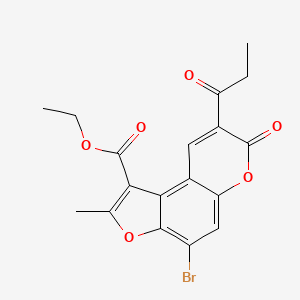 B3306795 ethyl 4-bromo-2-methyl-7-oxo-8-propanoyl-7H-furo[3,2-f]chromene-1-carboxylate CAS No. 929452-21-1