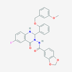 molecular formula C30H24IN3O6 B330705 N-[6-IODO-2-{2-[(3-METHOXYBENZYL)OXY]PHENYL}-4-OXO-1,4-DIHYDRO-3(2H)-QUINAZOLINYL]-1,3-BENZODIOXOLE-5-CARBOXAMIDE 