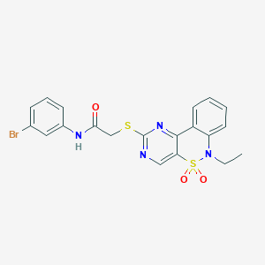 molecular formula C20H17BrN4O3S2 B3307092 N-(3-bromophenyl)-2-({9-ethyl-8,8-dioxo-8lambda6-thia-3,5,9-triazatricyclo[8.4.0.0^{2,7}]tetradeca-1(14),2(7),3,5,10,12-hexaen-4-yl}sulfanyl)acetamide CAS No. 931359-18-1