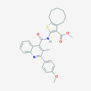 molecular formula C30H30N2O4S B330712 METHYL 2-({[2-(4-METHOXYPHENYL)-3-METHYL-4-QUINOLYL]CARBONYL}AMINO)-4,5,6,7,8,9-HEXAHYDROCYCLOOCTA[B]THIOPHENE-3-CARBOXYLATE 