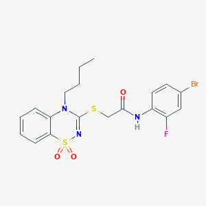 molecular formula C19H19BrFN3O3S2 B3307302 N-(4-bromo-2-fluorophenyl)-2-[(4-butyl-1,1-dioxo-4H-1lambda6,2,4-benzothiadiazin-3-yl)sulfanyl]acetamide CAS No. 932967-34-5