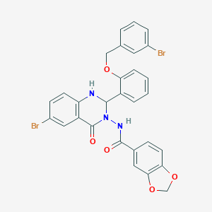 molecular formula C29H21Br2N3O5 B330731 N-[6-BROMO-2-{2-[(3-BROMOBENZYL)OXY]PHENYL}-4-OXO-1,4-DIHYDRO-3(2H)-QUINAZOLINYL]-1,3-BENZODIOXOLE-5-CARBOXAMIDE 