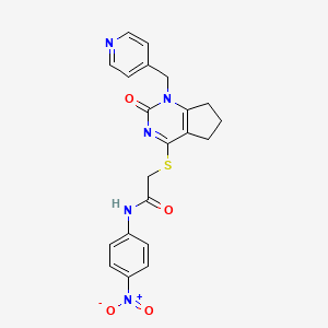 molecular formula C21H19N5O4S B3307422 N-(4-nitrophenyl)-2-({2-oxo-1-[(pyridin-4-yl)methyl]-1H,2H,5H,6H,7H-cyclopenta[d]pyrimidin-4-yl}sulfanyl)acetamide CAS No. 933205-03-9