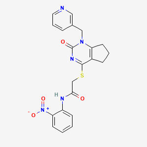 molecular formula C21H19N5O4S B3307500 N-(2-nitrophenyl)-2-({2-oxo-1-[(pyridin-3-yl)methyl]-1H,2H,5H,6H,7H-cyclopenta[d]pyrimidin-4-yl}sulfanyl)acetamide CAS No. 933231-23-3