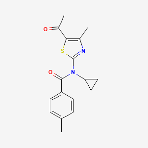 molecular formula C17H18N2O2S B3308183 N-(5-acetyl-4-methyl-1,3-thiazol-2-yl)-N-cyclopropyl-4-methylbenzamide CAS No. 937598-04-4