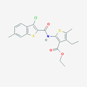 molecular formula C20H20ClNO3S2 B330878 ETHYL 2-{[(3-CHLORO-6-METHYL-1-BENZOTHIOPHEN-2-YL)CARBONYL]AMINO}-4-ETHYL-5-METHYL-3-THIOPHENECARBOXYLATE 