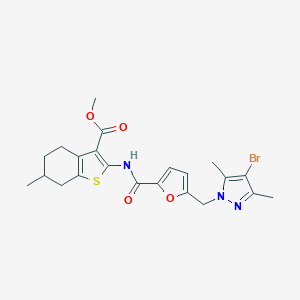 molecular formula C22H24BrN3O4S B330882 METHYL 2-[({5-[(4-BROMO-3,5-DIMETHYL-1H-PYRAZOL-1-YL)METHYL]-2-FURYL}CARBONYL)AMINO]-6-METHYL-4,5,6,7-TETRAHYDRO-1-BENZOTHIOPHENE-3-CARBOXYLATE 