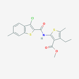 molecular formula C19H18ClNO3S2 B330883 METHYL 2-{[(3-CHLORO-6-METHYL-1-BENZOTHIOPHEN-2-YL)CARBONYL]AMINO}-4-ETHYL-5-METHYL-3-THIOPHENECARBOXYLATE 