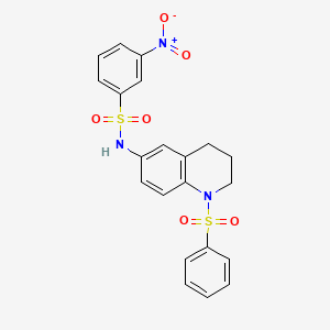 molecular formula C21H19N3O6S2 B3309136 N-[1-(benzenesulfonyl)-1,2,3,4-tetrahydroquinolin-6-yl]-3-nitrobenzene-1-sulfonamide CAS No. 941900-31-8