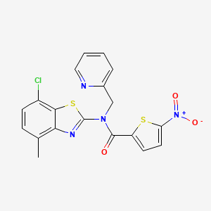 molecular formula C19H13ClN4O3S2 B3309274 N-(7-chloro-4-methyl-1,3-benzothiazol-2-yl)-5-nitro-N-[(pyridin-2-yl)methyl]thiophene-2-carboxamide CAS No. 941926-61-0