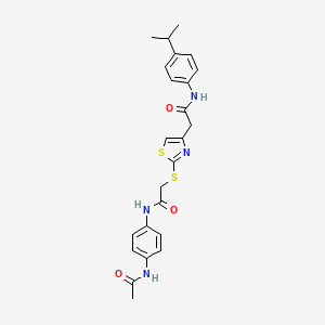 molecular formula C24H26N4O3S2 B3309308 N-(4-acetamidophenyl)-2-{[4-({[4-(propan-2-yl)phenyl]carbamoyl}methyl)-1,3-thiazol-2-yl]sulfanyl}acetamide CAS No. 941937-30-0