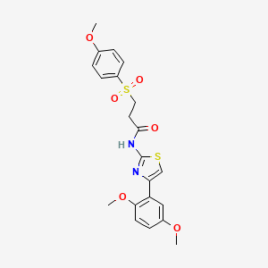 molecular formula C21H22N2O6S2 B3309384 N-[4-(2,5-dimethoxyphenyl)-1,3-thiazol-2-yl]-3-(4-methoxybenzenesulfonyl)propanamide CAS No. 941952-27-8