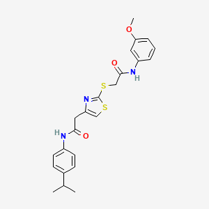 molecular formula C23H25N3O3S2 B3309411 N-(3-methoxyphenyl)-2-{[4-({[4-(propan-2-yl)phenyl]carbamoyl}methyl)-1,3-thiazol-2-yl]sulfanyl}acetamide CAS No. 941961-54-2